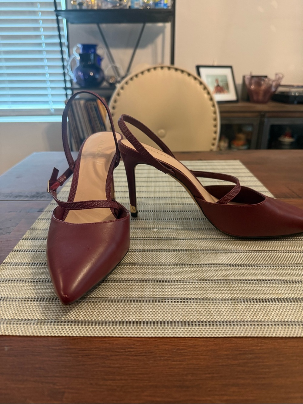 Aldo Pointed Slingback Heels in Wine Burgundy - Picture 2 of 5